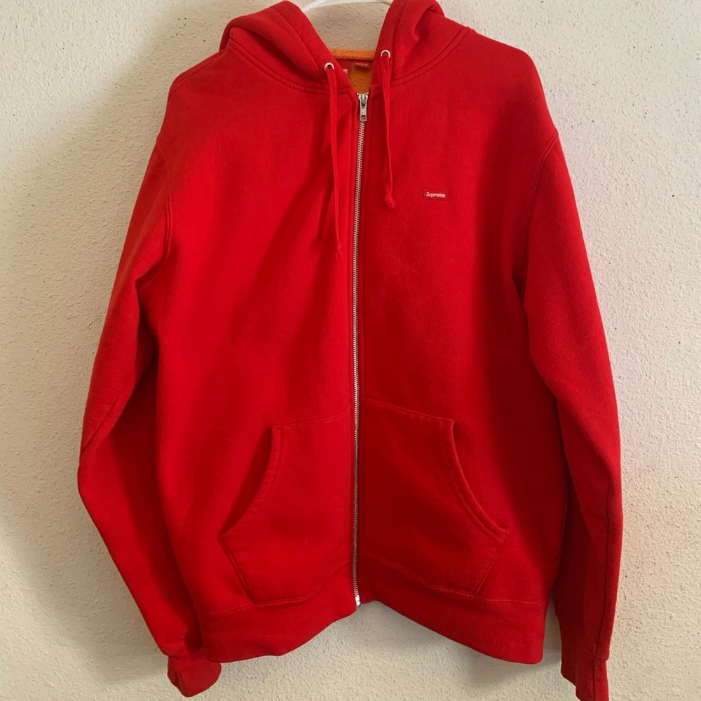 Red Supreme Contrast Zip Up Hoodie - Picture 1 of 9